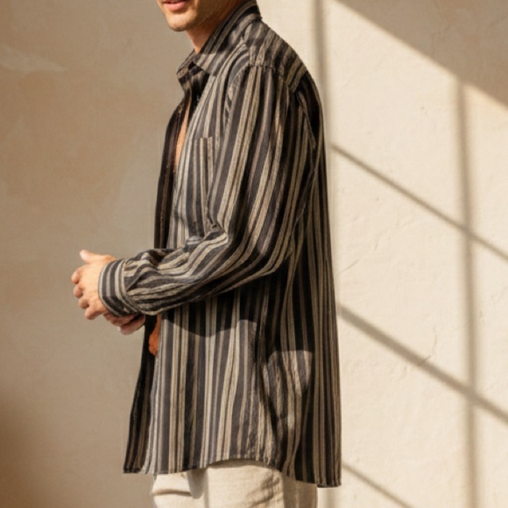 90s‎ Vintage DKNY Black Striped Button Down Cotton Blend Shirt Size M Medium